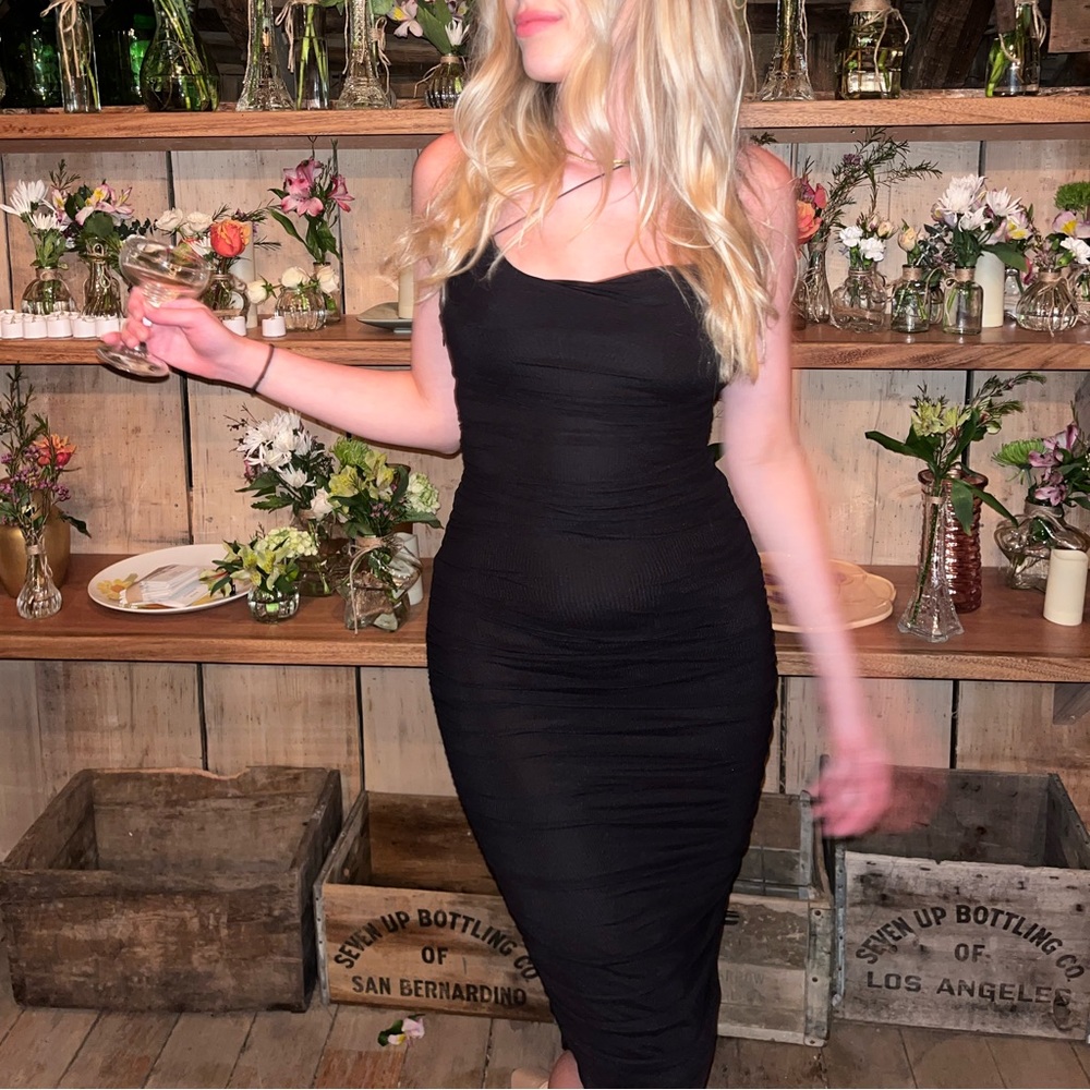 Oh Polly Black Cowl Neck Midi Dress. Size 2.